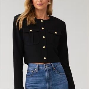 NEW ✴️ Abercrombie & Fitch Collarless Black Blazer Jacket Gold Buttons XS NWOT